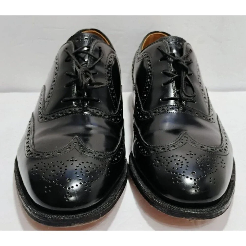 Johnston & Murphy Black Leather Wingtip Oxford Dress Shoes Mens 10.5 D